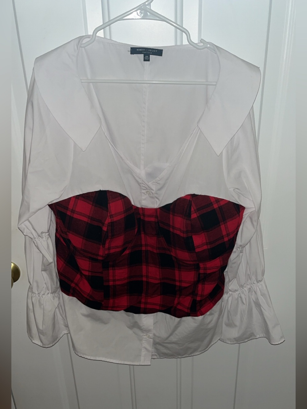 Romeo & Juliet Couture White Shirt with Red Plaid Bustier-Size 22